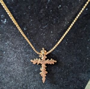 Diamond Cut Cross Gold Plated 10"Necklace. Original Box  never worn
